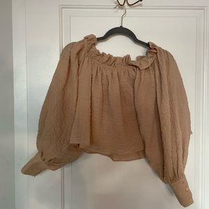 Tan flowy off the shoulder optional shirt